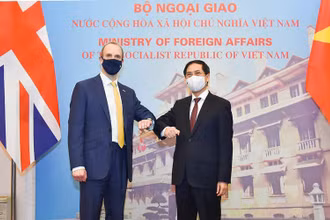 Bộ trưởng Ngoại giao Bùi Thanh Sơn và Bộ trưởng thứ nhất, Bộ trưởng Ngoại giao và Phát triển Anh Dominic Raab. (Ảnh: Báo Thế giới và Việt Nam)
