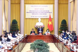 Quang cảnh buổi họp báo. (Ảnh: TTXVN)