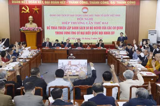 Các đại biểu dự hội nghị biểu quyết bằng hình thức giơ tay. Ảnh: Quang Vinh