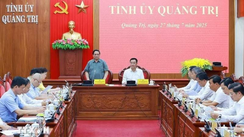 Thủ tướng Chính phủ Phạm Minh Chính phát biểu tại buổi làm việc với Ban Thường vụ Tỉnh ủy Quảng Trị ngày 27/7 vừa qua. (Ảnh: TG)
