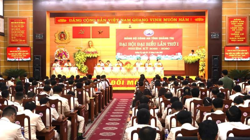 Quang cảnh Đại hội đại biểu Đảng bộ Công an tỉnh Quảng Trị lần thứ I, nhiệm kỳ 2025-2030.
