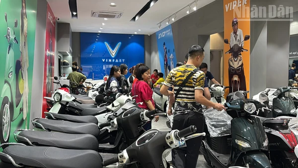 Nhân viên cửa hàng tư vấn cho khách về các mẫu xe điện mới nhất 2026.