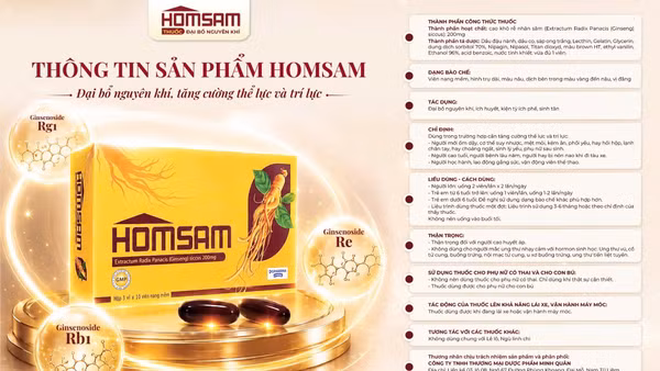 HOMSAM - Thuốc đại bổ nguyên khí, tăng cường thể lực và trí lực được sản xuất tại nhà máy đạt tiêu chuẩn GMP và được phân phối tại nhiều nhà thuốc uy tín trên toàn quốc.
