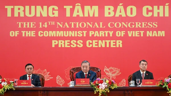 Tổng Bí thư Tô Lâm chủ trì Họp báo quốc tế thông báo kết quả Đại hội XIV của Đảng. (Ảnh: ĐĂNG KHOA)