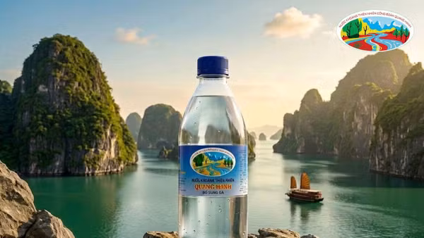 Nước khoáng Thiên nhiên Quang Hanh mang thiết kế đặc trưng, lưu giữ độ tinh khiết nguyên bản từ mạch nước ngầm.