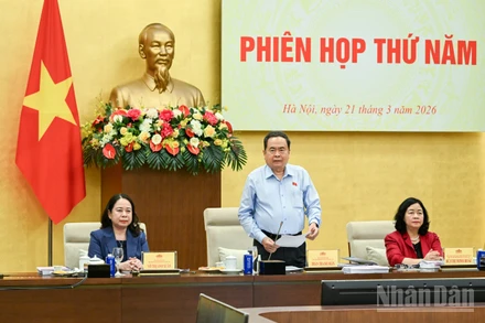 Chủ tịch Quốc hội Trần Thanh Mẫn, Chủ tịch Hội đồng bầu cử quốc gia phát biểu kết luận phiên họp. (Ảnh: DUY LINH)