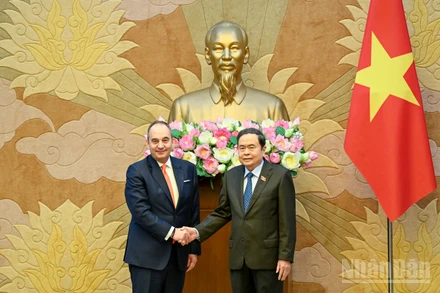 Chủ tịch Quốc hội Trần Thanh Mẫn và Phó Chủ tịch thứ nhất Quốc hội Hy Lạp Ioannis Plakiotakis. (Ảnh: DUY LINH)