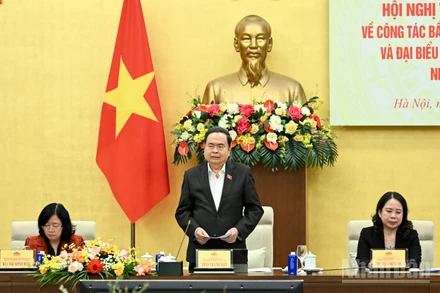 Chủ tịch Quốc hội, Chủ tịch Hội đồng Bầu cử quốc gia Trần Thanh Mẫn phát biểu kết luận hội nghị. (Ảnh: DUY LINH)