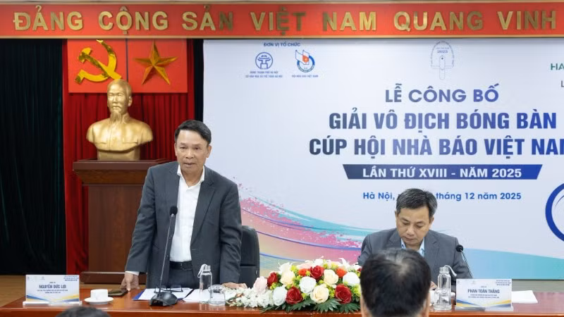 Đồng chí Nguyễn Đức Lợi, Trưởng ban Tổ chức giải tại buổi họp báo. (Ảnh: VŨ PHONG)