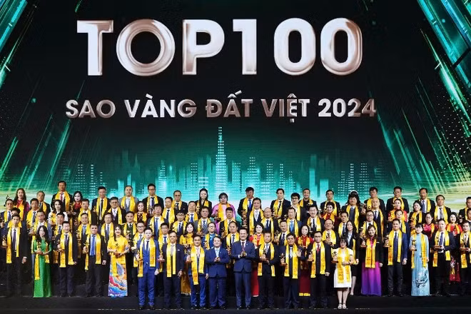 Top 100 doanh nghiệp "Sao Vàng đất Việt" ở lần tổ chức gần đây nhất, năm 2024. (Ảnh: Trung ương Hội Doanh nhân trẻ Việt Nam cung cấp)