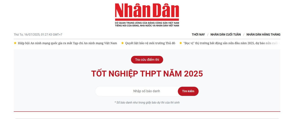Phụ huynh và các em học sinh có thể tra cứu điểm thi trên nền tảng của Báo Nhân Dân capture.jpg