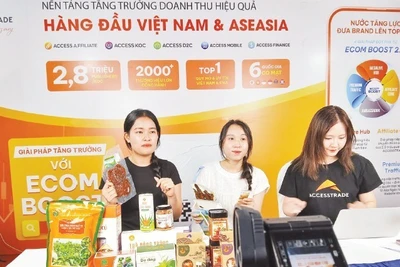 Livestream quảng bá sản phẩm trong hoạt động thương mại điện tử và kết nối vùng Đà Nẵng. (Ảnh TTXVN)