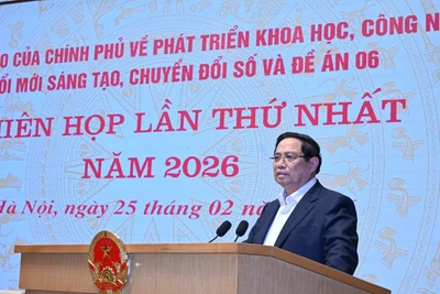 Thủ tướng Chính phủ Phạm Minh Chính phát biểu tại Phiên họp lần thứ nhất năm 2026 của Ban Chỉ đạo của Chính phủ về phát triển khoa học, công nghệ, đổi mới sáng tạo, chuyển đổi số và Đề án 06. (Ảnh: TRẦN HẢI)