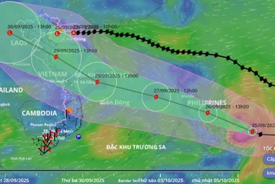 Hướng di chuyển của bão Bualoi, cập nhật chiều 25/9. (Ảnh: Hệ thống giám sát thiên tai Việt Nam)