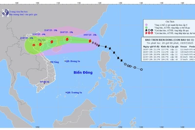 Bản đồ dự báo quỹ đạo và cường độ Bão số 3 phát lúc 20 giờ ngày 19/7/2025. (Ảnh: Trung tâm Dự báo Khí tượng Thủy văn quốc gia)