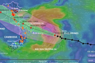 Hướng di chuyển và đường đi của bão số 10 (Bualoi) lúc 6 giờ sáng 27/9. (Ảnh: Hệ thống Giám sát thiên tai Việt Nam)