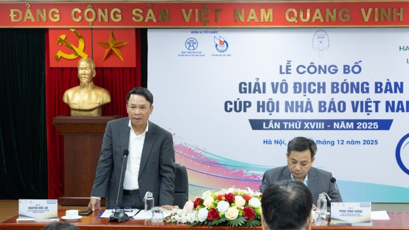 Đồng chí Nguyễn Đức Lợi, Trưởng ban Tổ chức giải tại buổi họp báo. (Ảnh: VŨ PHONG)