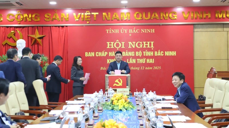 Các đại biểu bỏ phiếu bầu chức danh Phó Bí thư Tỉnh ủy Bắc Ninh.