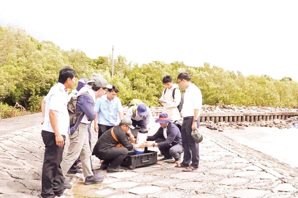 Đo cảm biến IoT năng lượng mặt trời giám sát mực nước, độ mặn ở Cà Mau. 