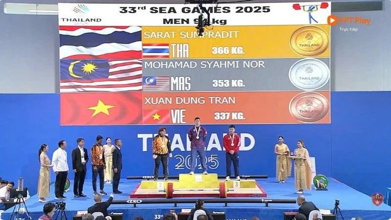 Khép lại nội dung thi đấu của cử tạ Việt Nam, gương mặt trẻ Trần Xuân Dũng tiếp tục mang về Huy chương Đồng ở hạng 94kg nam.