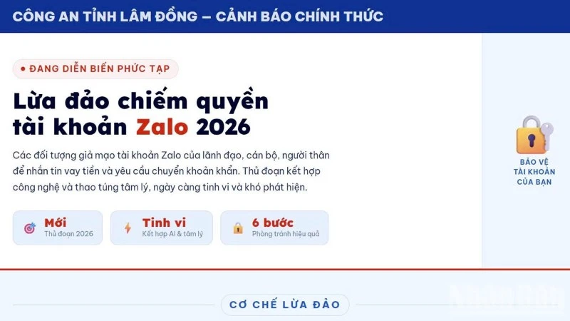 Lâm Đồng: Cảnh báo thủ đoạn giả mạo tài khoản Zalo của lãnh đạo để lừa đảo