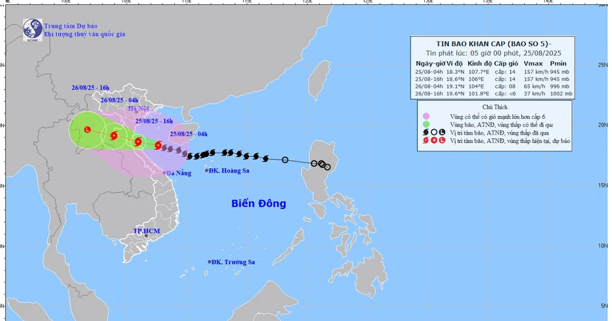 Bão số 5, giật cấp 17, cách Nghệ An, Hà Tĩnh, Quảng Trị khoảng 200km