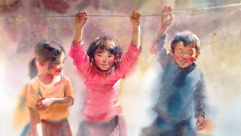 Ánh mắt vùng cao và những khoảng lặng trong tranh màu nước