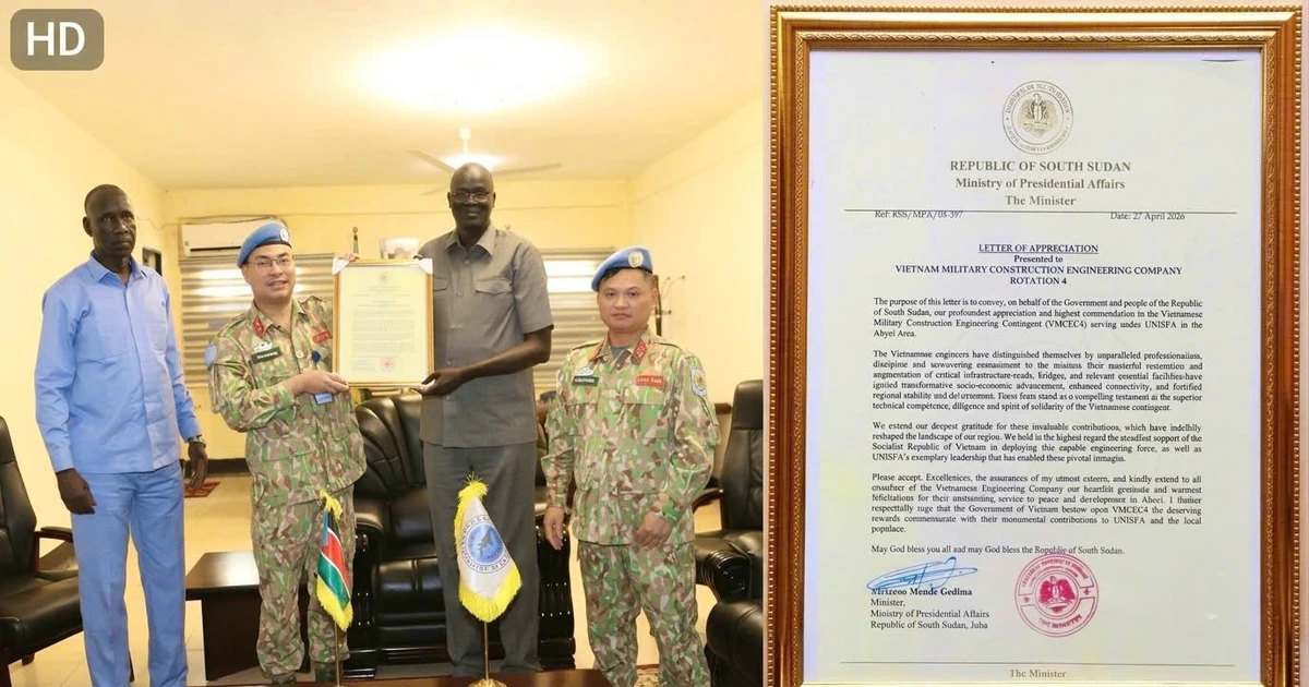 Bộ Văn phòng Tổng thống Nam Sudan gửi Thư biểu dương Đội Công binh số 4 của Việt Nam