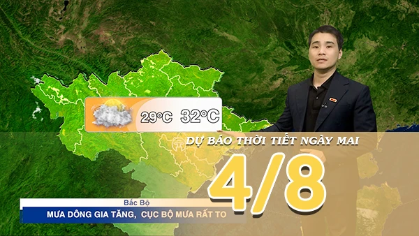 [Video] Dự báo thời tiết đêm nay và ngày mai ngày 4/8/2026: Mưa gia tăng và mở rộng tại Bắc Bộ, Trung Bộ
