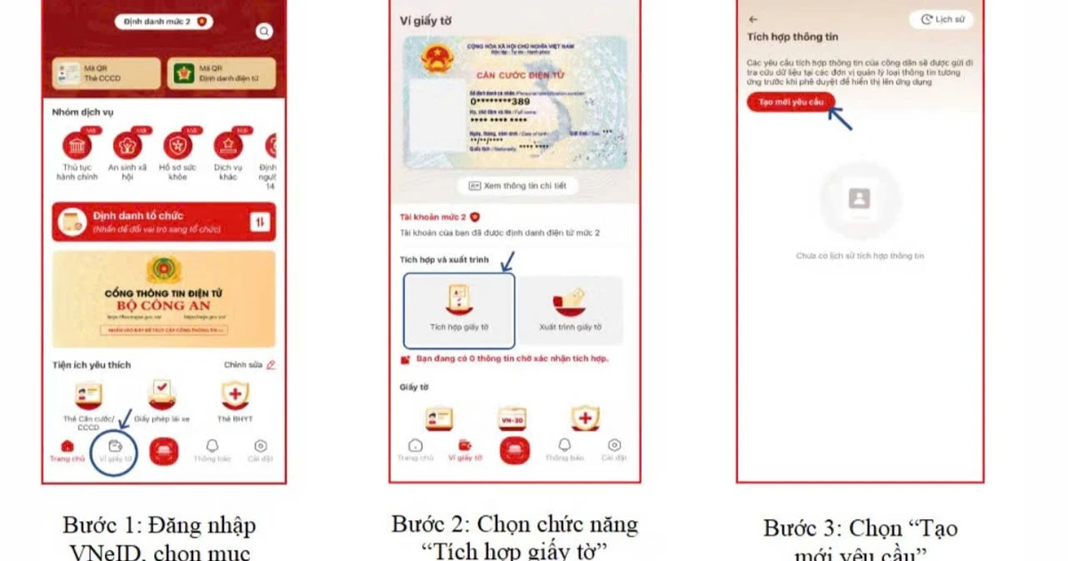 Hướng dẫn tích hợp tài khoản thanh toán, an sinh xã hội trên VNeID