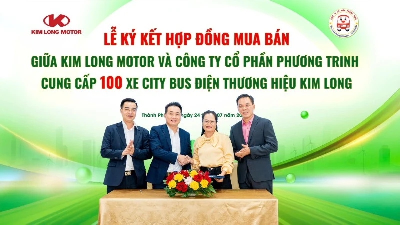 Kim Long Motor và Phương Trinh Buslines ký kết hợp đồng mua bán 100 xe citybus điện thương hiệu KimLong