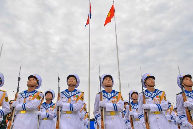 Đội danh dự tại buổi lễ tổng duyệt.