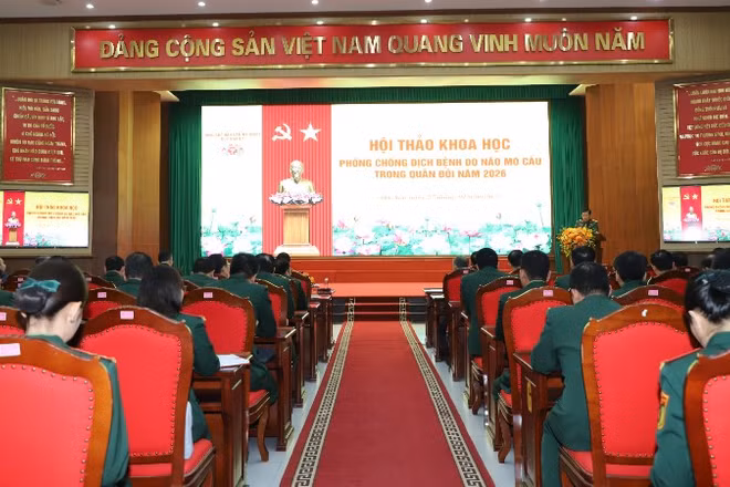 Quang cảnh Hội thảo khoa học về phòng, chống dịch bệnh do não mô cầu trong Quân đội năm 2026.