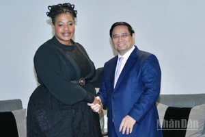 Thủ tướng Phạm Minh Chính tiếp bà Brenda Moagi, Chủ tịch Hội đồng quản trị Công ty Dầu khí Quốc gia Nam Phi. (Ảnh: THANH GIANG)