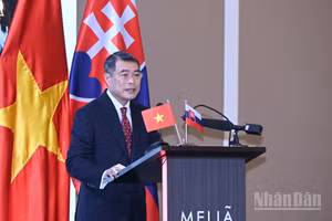 Thủ tướng Chính phủ Lê Minh Hưng phát biểu ý kiến tại Diễn đàn Doanh nghiệp Việt Nam-Slovakia. (Ảnh: TRẦN HẢI)