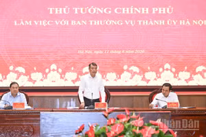 Thủ tướng Chính phủ Lê Minh Hưng chủ trì cuộc làm việc với Ban Thường vụ Thành ủy Hà Nội. (Ảnh: Trần Hải)