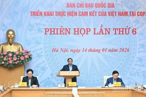 Thủ tướng Chính phủ Phạm Minh Chính chủ trì Phiên họp lần thứ 6 của Ban Chỉ đạo quốc gia triển khai thực hiện cam kết của Việt Nam tại COP26. (Ảnh: TRẦN HẢI)