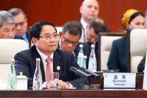 Thủ tướng Chính phủ Phạm Minh Chính phát biểu tại Hội nghị Thượng đỉnh Tổ chức Hợp tác Thượng Hải (SCO) mở rộng. (Ảnh: TTXVN)