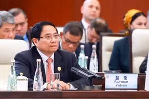 Thủ tướng Chính phủ Phạm Minh Chính phát biểu tại Hội nghị Thượng đỉnh Tổ chức Hợp tác Thượng Hải (SCO) mở rộng. (Ảnh: TTXVN)