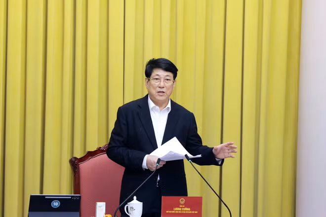 Chủ tịch nước Lương Cường phát biểu chỉ đạo tại buổi làm việc.