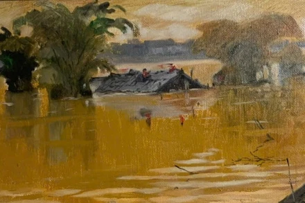 Một tác phẩm về lũ của họa sĩ Quỳnh Thơm.