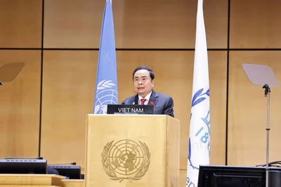 Chủ tịch Quốc hội Trần Thanh Mẫn phát biểu tại Phiên thảo luận chung của Hội nghị các Chủ tịch Quốc hội Thế giới lần thứ 6. (Ảnh: TTXVN)