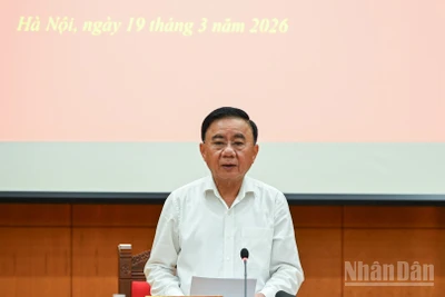 Thường trực Ban Bí thư Trần Cẩm Tú, Trưởng Ban Chỉ đạo, phát biểu tại phiên họp. (Ảnh: DUY LINH)