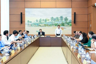 Đại biểu Quốc hội thảo luận tại tổ về Luật Viên chức (sửa đổi). (Ảnh: DUY LINH)