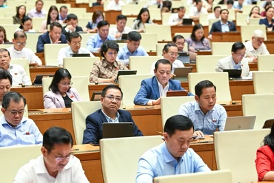 Quốc hội thảo luận ở hội trường về Báo cáo của Đoàn Giám sát và dự thảo Nghị quyết của Quốc hội về kết quả giám sát chuyên đề “việc thực hiện chính sách, pháp luật về bảo vệ môi trường kể từ khi Luật Bảo vệ môi trường năm 2020 có hiệu lực thi hành”. (Ảnh: DUY LINH)