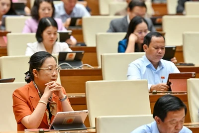 Quốc hội làm việc tại hội trường nghe Tờ trình dự án Luật Hàng không dân dụng Việt Nam (sửa đổi). (Ảnh: THỦY NGUYÊN)