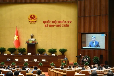 Quốc hội làm việc tại hội trường nghe Tờ trình và Báo cáo thẩm tra dự thảo Nghị quyết của Quốc hội về cơ chế xử lý khó khăn, vướng mắc do quy định của pháp luật. (Ảnh: DUY LINH)