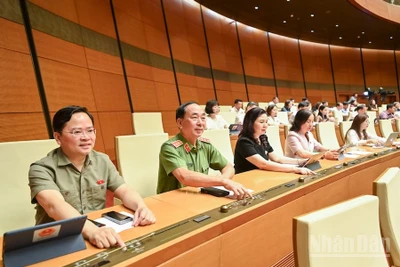 Đại biểu Quốc hội bấm nút thông qua Luật Quản lý và đầu tư vốn Nhà nước tại doanh nghiệp. (Ảnh: DUY LINH)