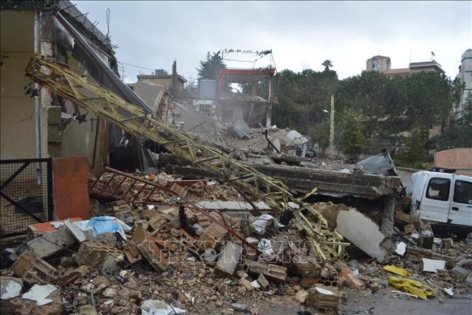 Cảnh đổ nát sau cuộc không kích của Israel tại Mashgharah, Liban. Ảnh: THX/TTXVN