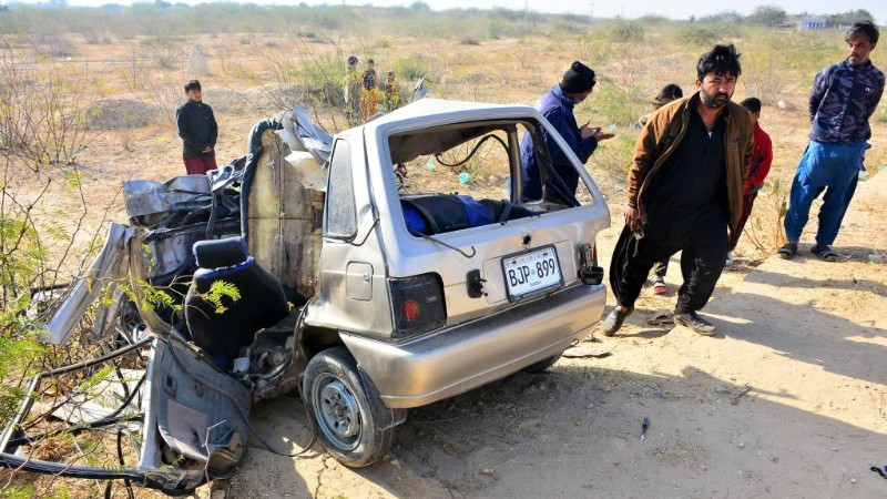 Hiện trường một vụ tai nạn ô-tô ở Pakistan, tháng 1/2026. (Ảnh minh họa: Xinhua)